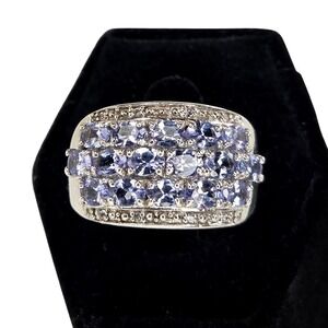 Sterling Silver 925 Tanzanite with Diamond Accents Statement Ring Band Sz 8.5